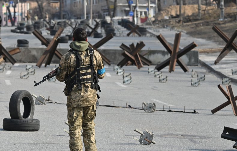 Ukraine, soldier, guard, checkpoint, Kyiv, March, 28