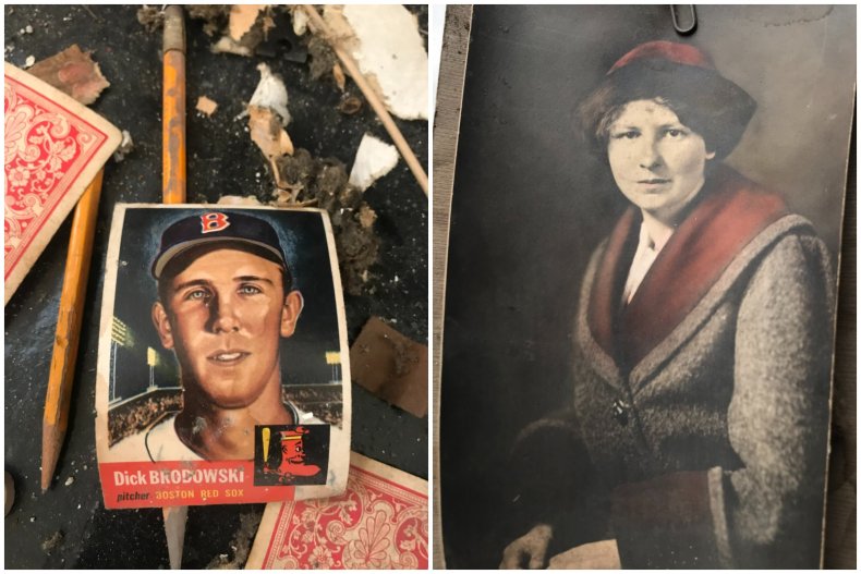 Couple find lost items behind 1893 fireplace.