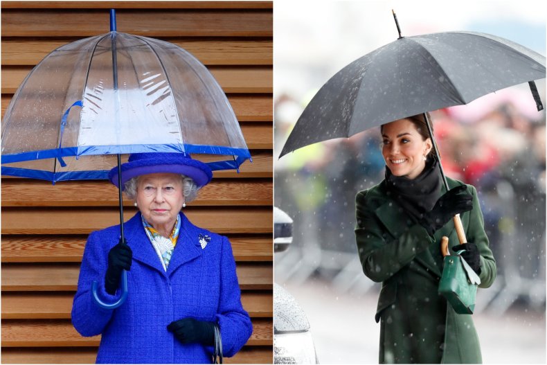 Queen Elizabeth II and Kate Middleton Rain