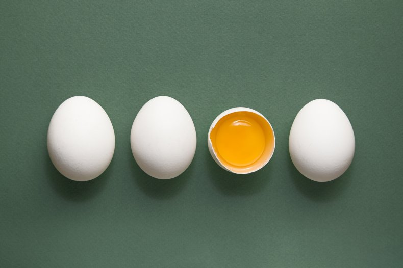 Eggs on green background