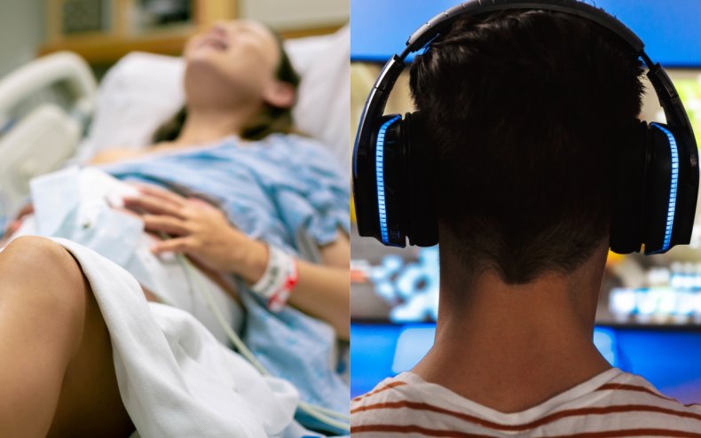 A woman in labor and a gamer.