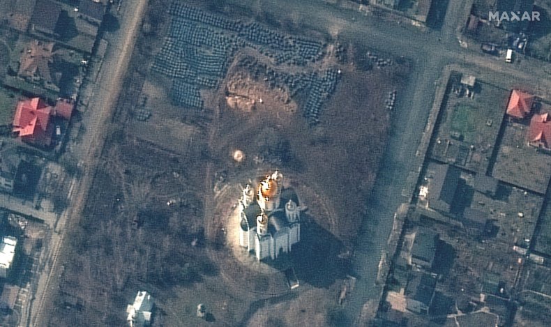 Bucha mass grave satellite image