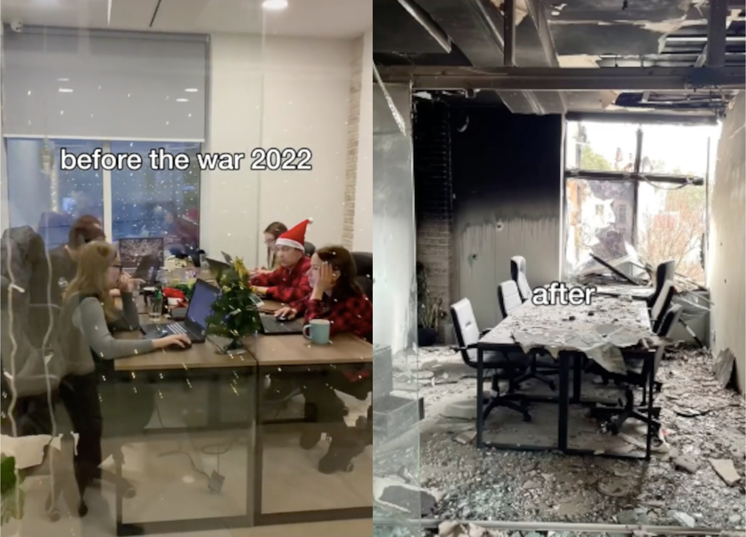 Before-and-After of Ukrainian Office Reveals Devastating Impact of War