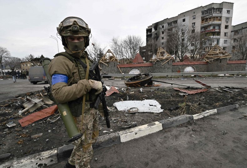 Ukraine soldier near Kyiv in Russia invasion