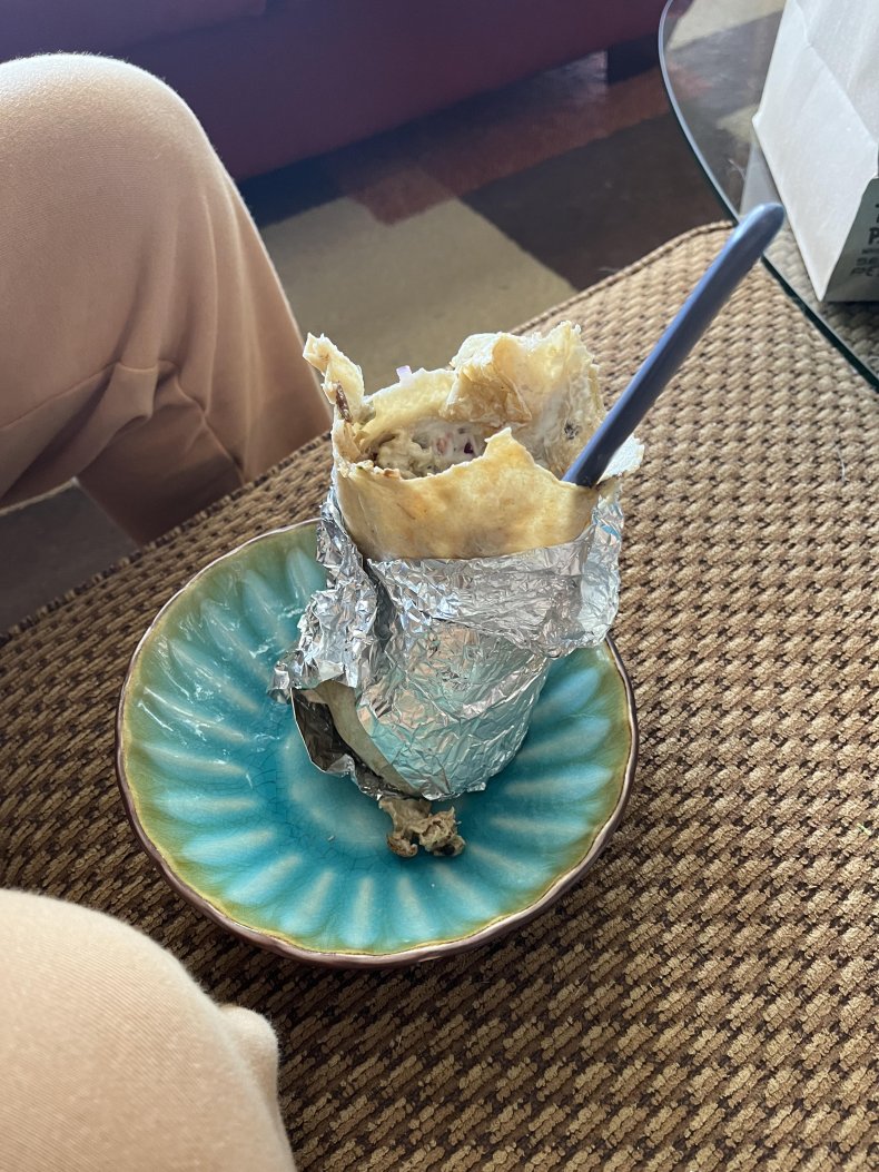 Photo of one woman's burrito.