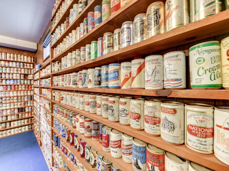 Close up of beer can collection