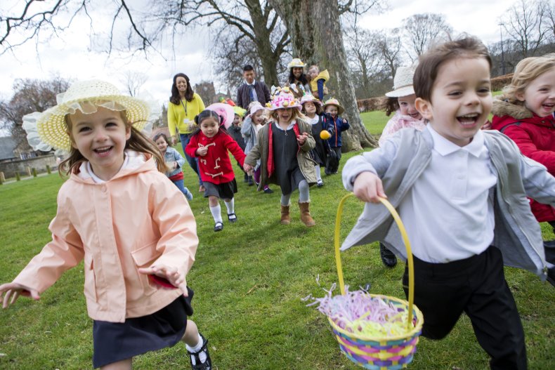 Nursery children at an Easter egg hunt