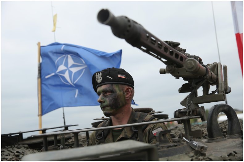 Polish NATO troop in military vehicle 