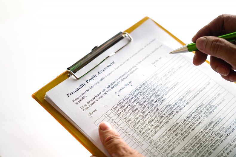 A clipboard with a personality test sheet.