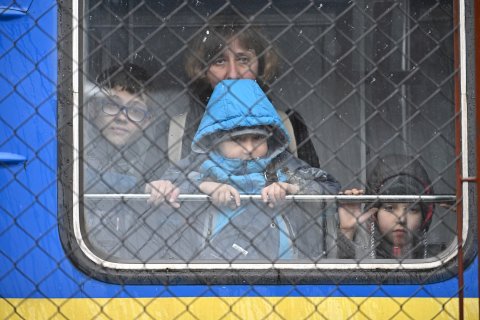 Refugees in Przemysl Poland leaving Ukraine Russia