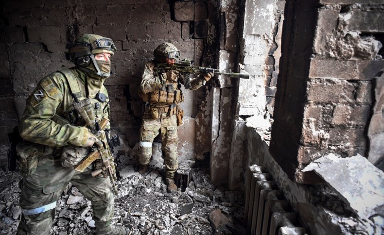 Russian Soldiers Patrol Mariupol in Ukraine