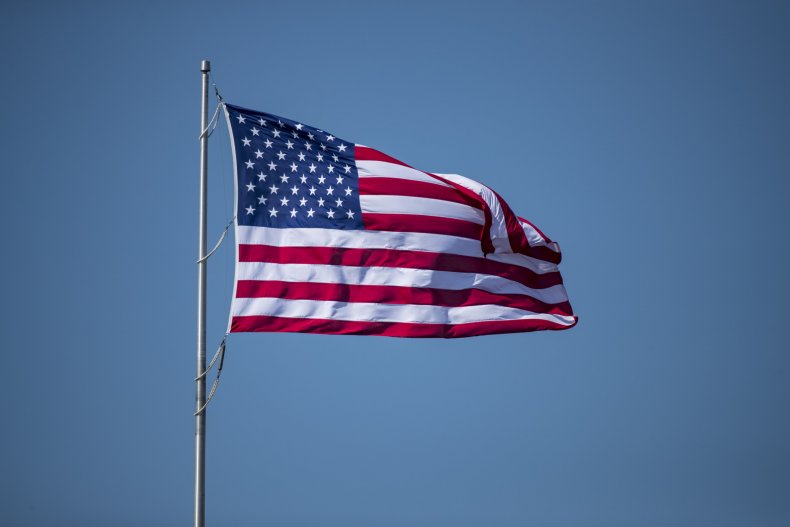 Detail view of American flag waving on