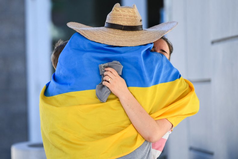 Ukrainian flag hug