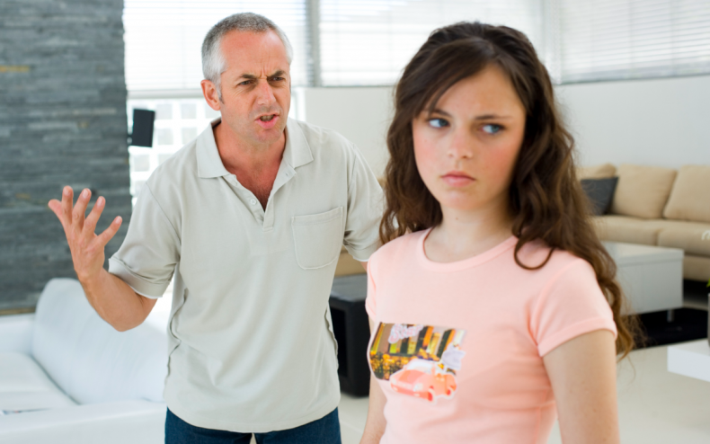 A dad arguing with his daughter.