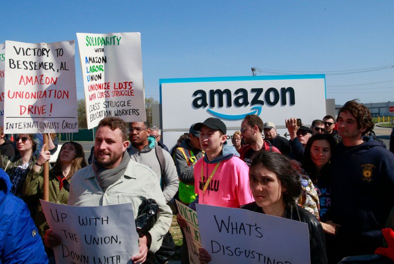 Amazon and union workers attend rally 