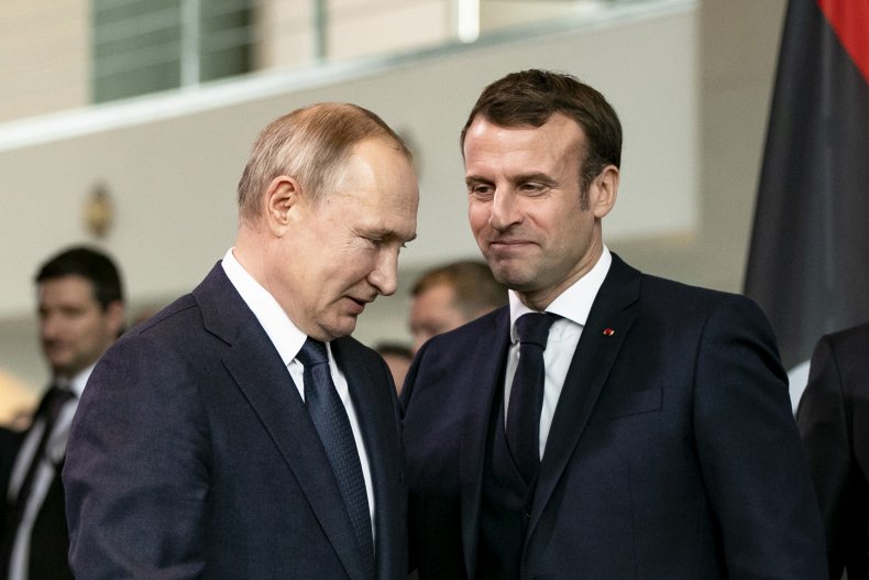Emmanuel Macron and Vladimir Putin in Berlin