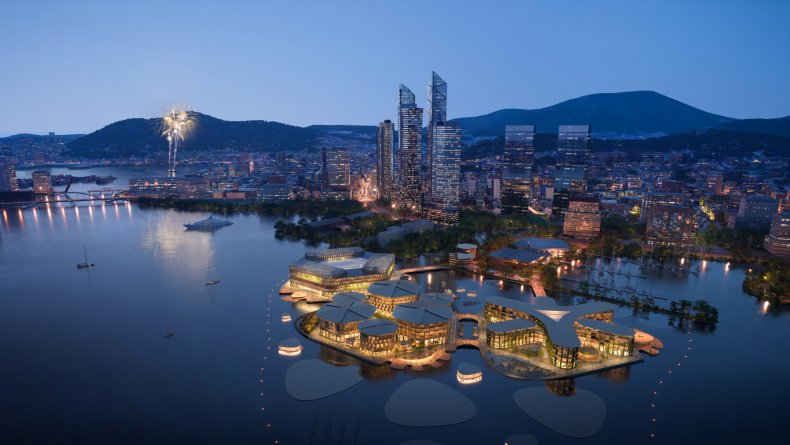 Rendering of Oceanix Busan, future floating city.