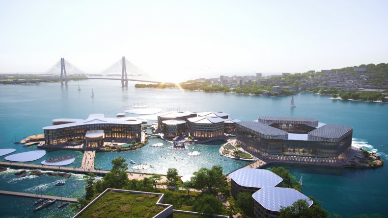 unbiased news site Rendering  Oceanix Busan, floating city.