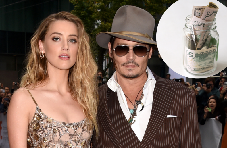 Amber Heard and Johnny Depp tips jar