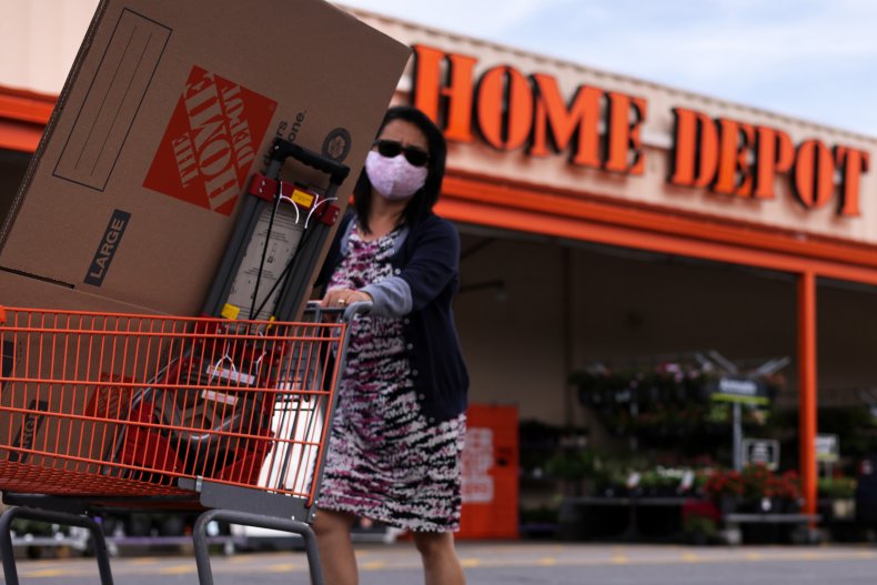 Masked shopper leaves Home Depot