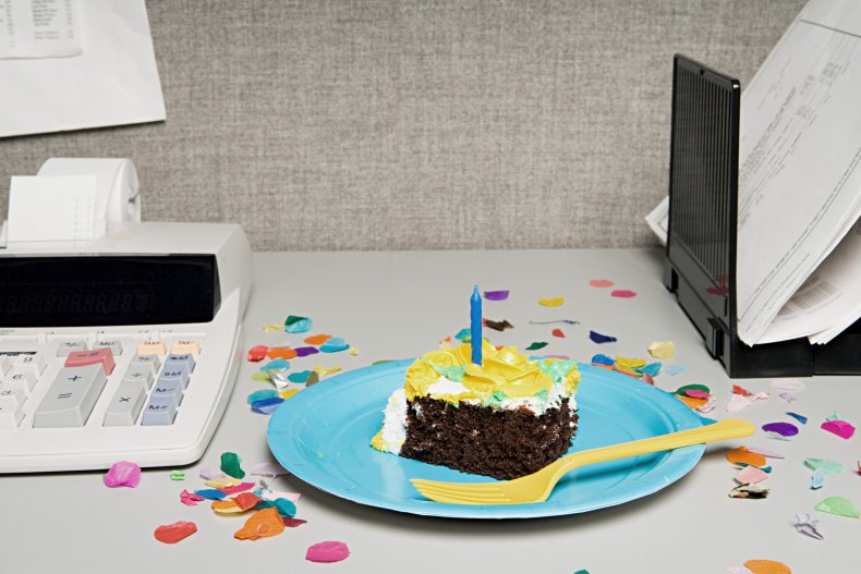 Slice of cake at desk