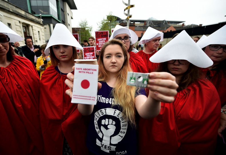 Protestors with abortion medication in Northern Ireland