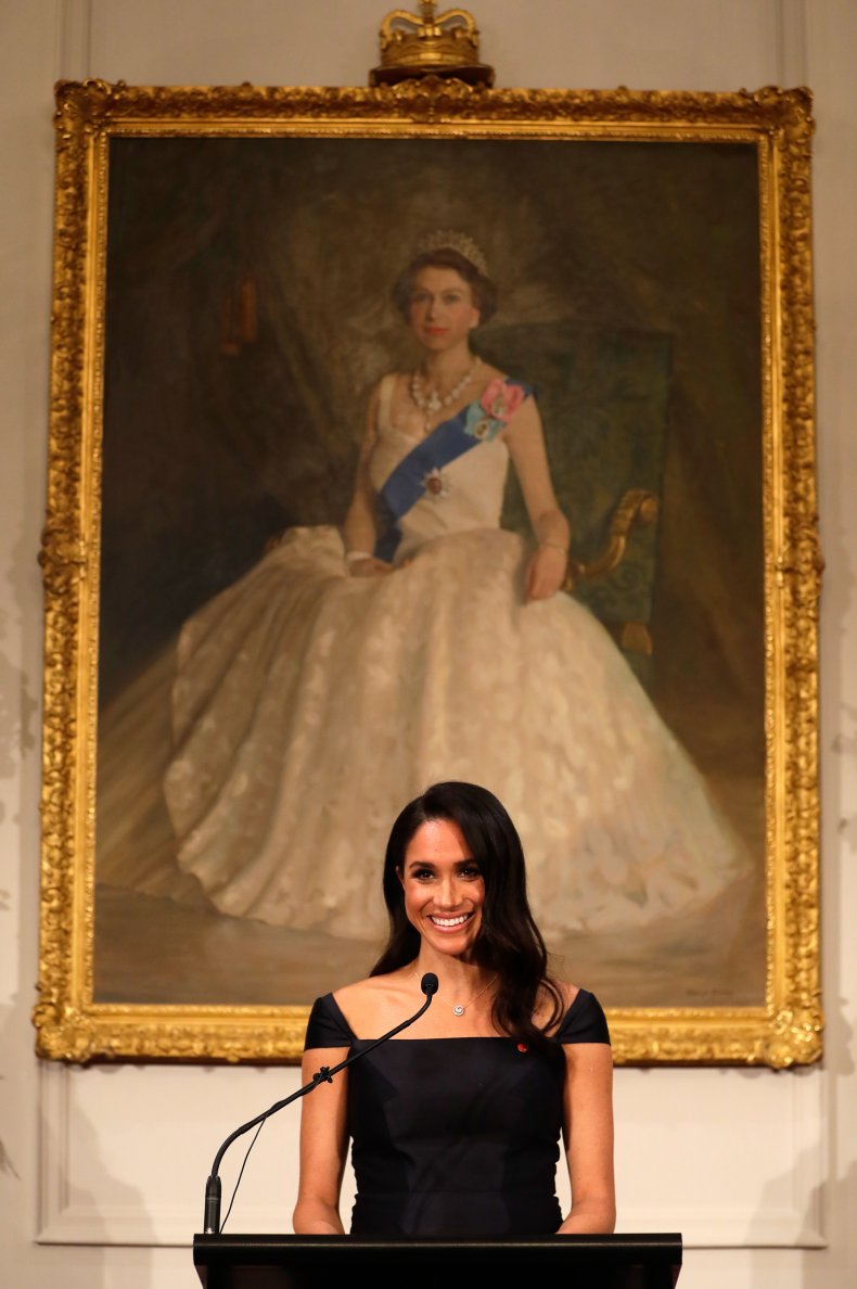 Meghan Speaks By Queen Painting
