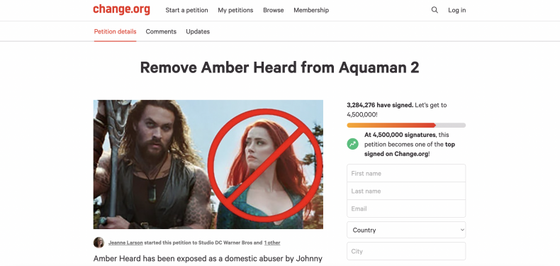 Petition To Remove Amber Heard From Aquaman
