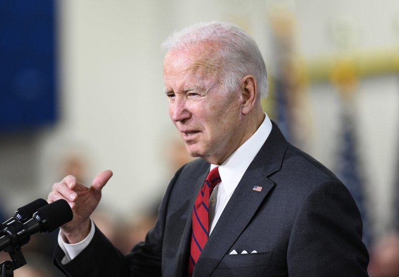 U.S. President Joe Biden speaks to employees