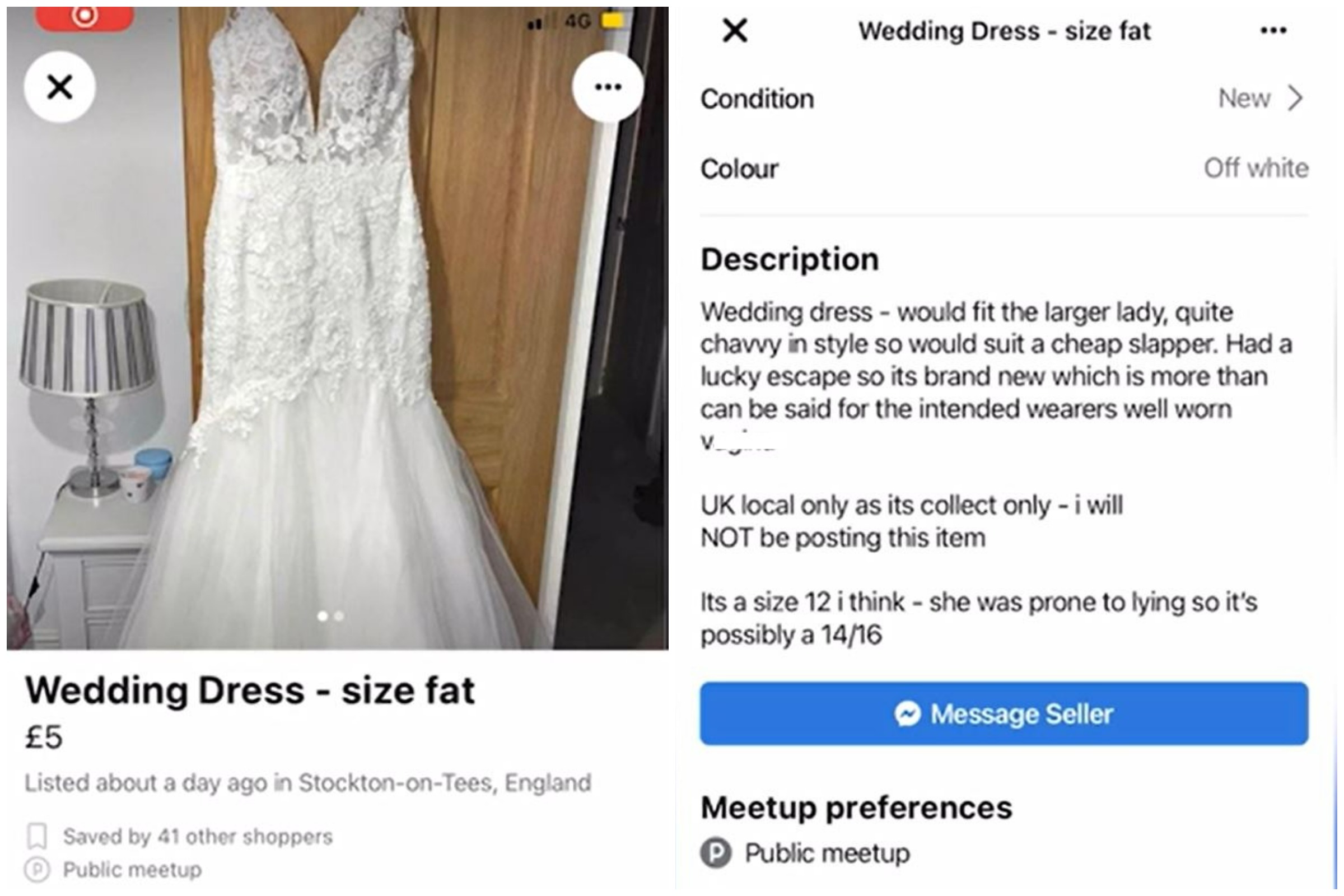 Shock Over Scathing Description for Second-Hand Wedding Dress: 'Size