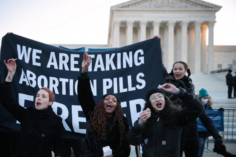 Three women take abortion pills during demonstration