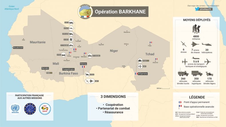 France, Operation, Barkhane, Sahel, map, December, 2021