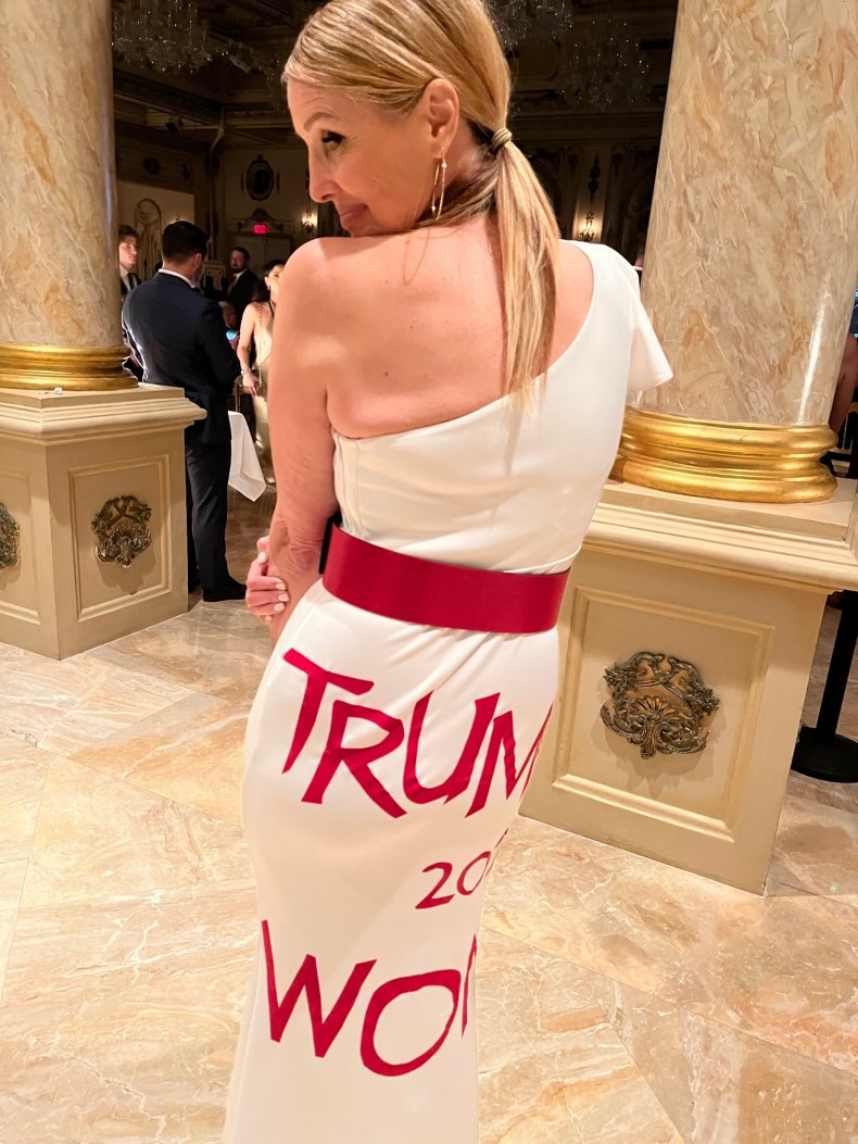 Party goer shows off Trump dress