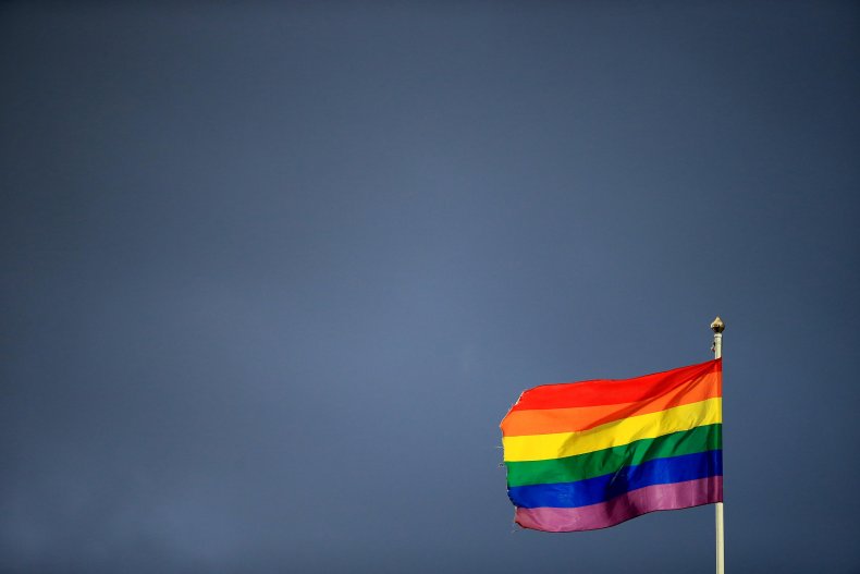 A rainbow flag is pictured