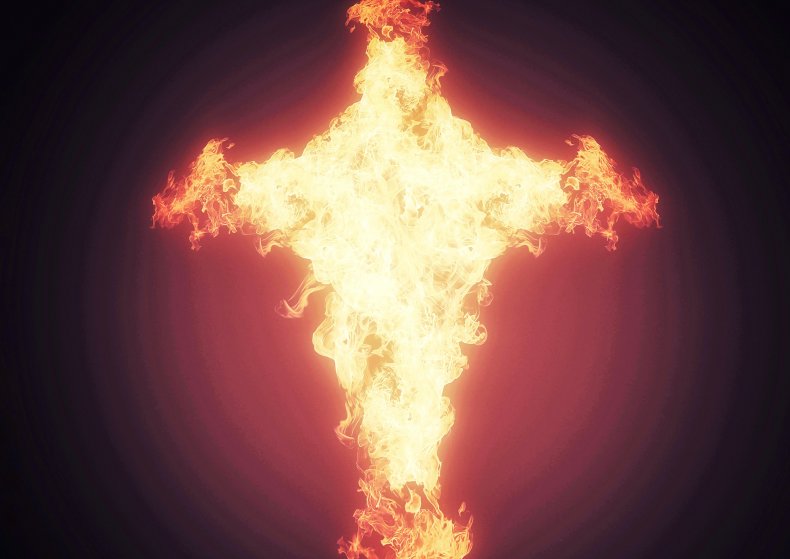  Illustration of a burning cross-shaped flame