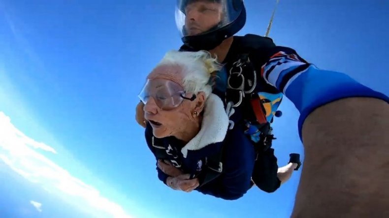 Skydiving, 100 years old, nurse