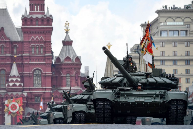 Russian tanks parade through Red Square