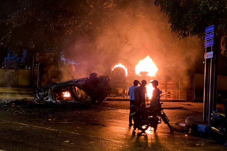 A bus burns