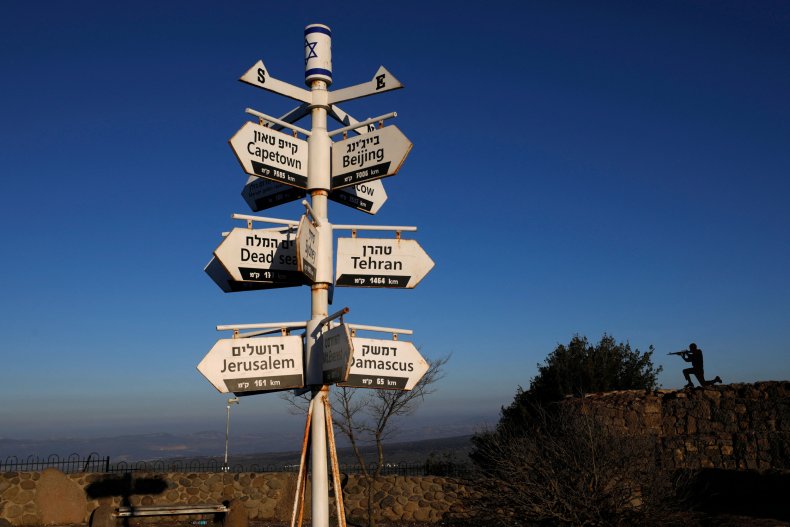 Israel, occupied, Gola, Heights, Syria, sign