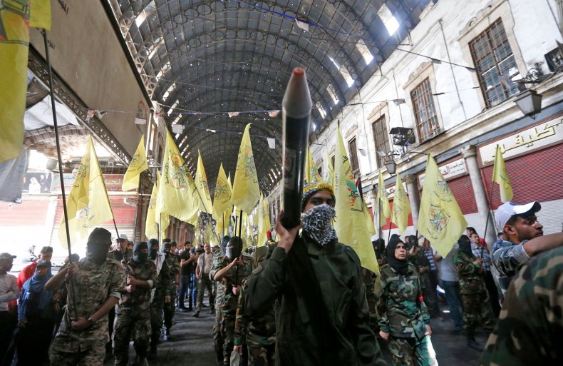 Palestinian, Fatah, al-Intifidah, Quds, Day, march, Syria