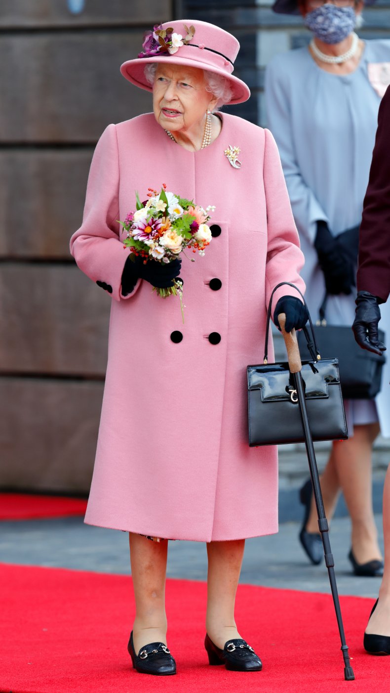 The queen uses a walking stick