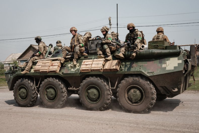 Ukrainian Soldiers on a Personnel Carrier