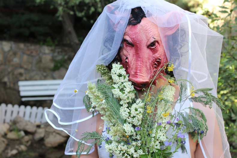 File photo of bride in a mask.