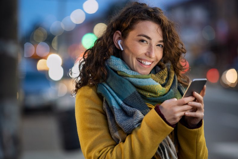 Smiling woman on phone