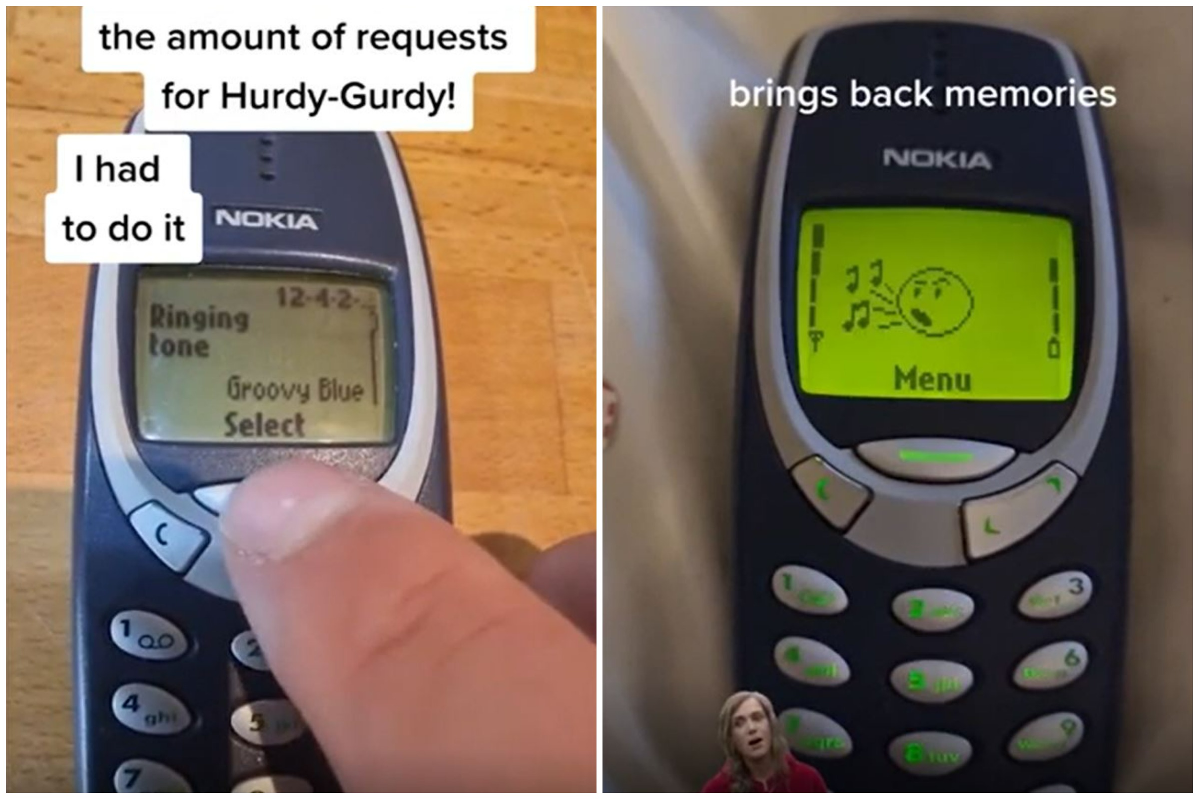 A person plays the classic mobile game Snake as the new Nokia 3310