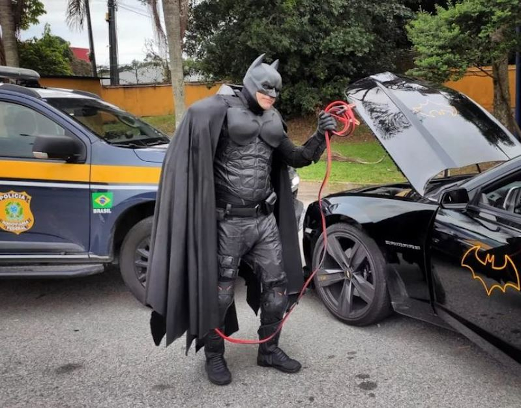 Holy Smoke: Batman Gets Jump Start From Cops After Batmobile Breaks Down