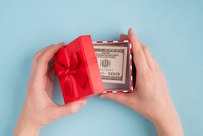 Money inside gift box