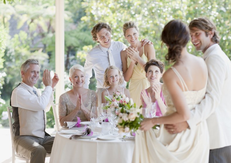 Wedding guests celebrating