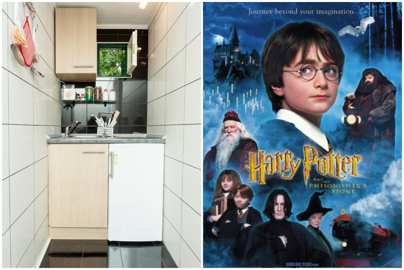 Harry Potter movie poster and an apartment.