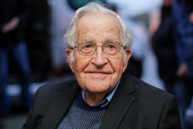 Noam Chomsky attends a press conference